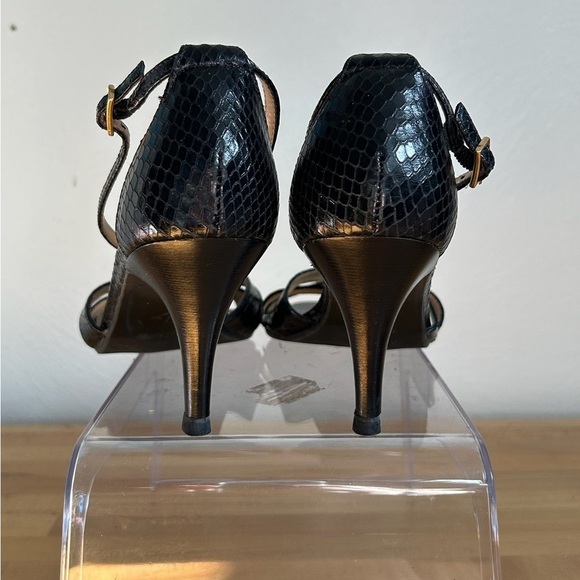Talbots Lana Strappy Ankle Strap Black Leather Snake Skin 3 Inch Heel Size 9 - Picture 5 of 10